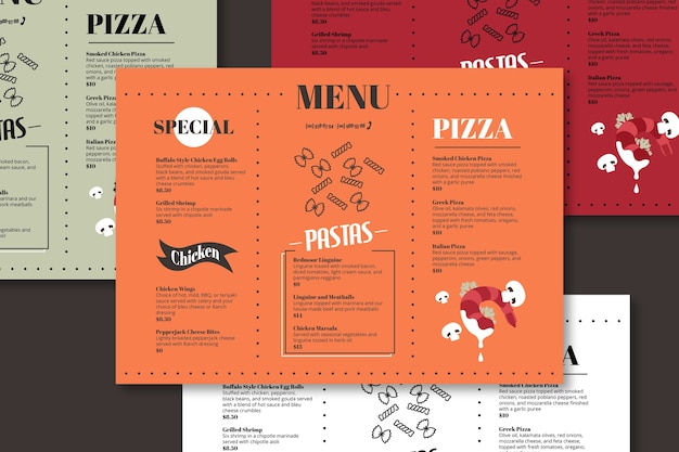 Spezielle Pizza und Pasta Menüvorlage