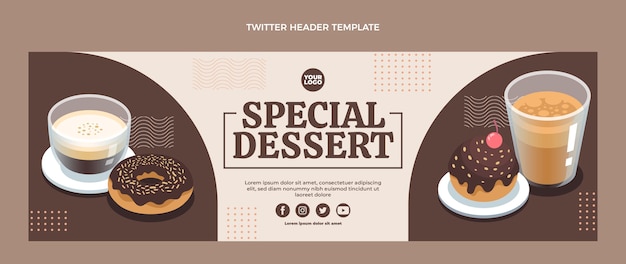 Kostenloser Vektor spezielles dessert-twitter-header im flachen design