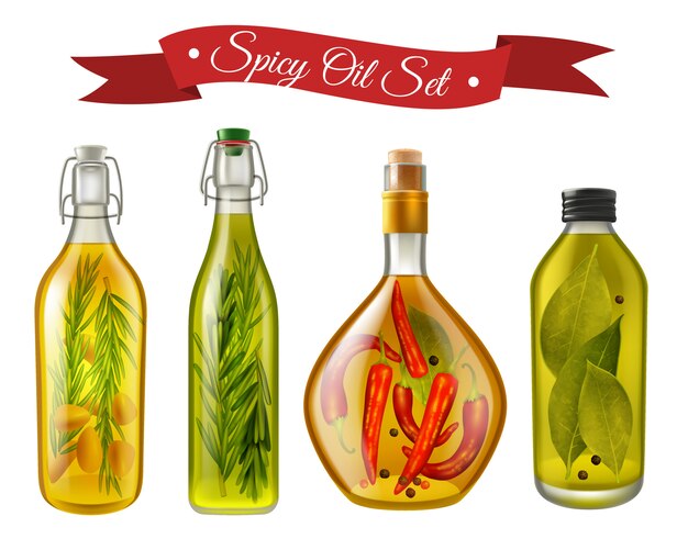 Kostenloser Vektor spicy oils realistic set