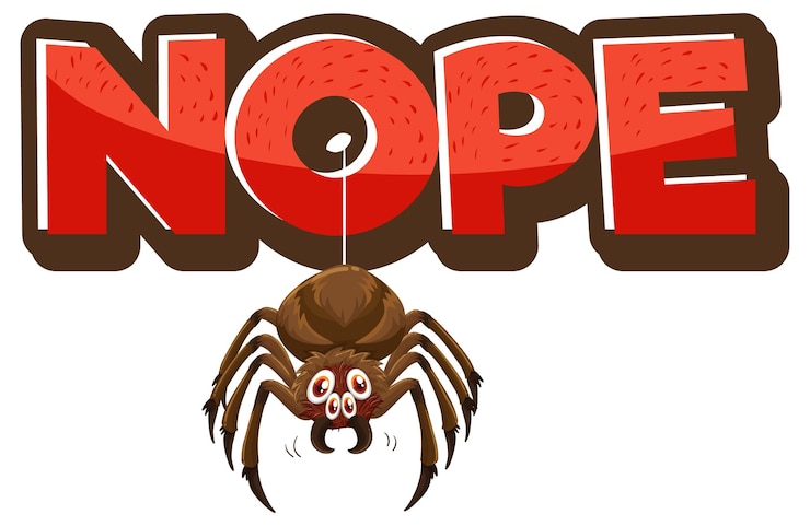 Kostenlose Vektor spinnen-cartoon-figur mit nope-schriftart-banner isoliert