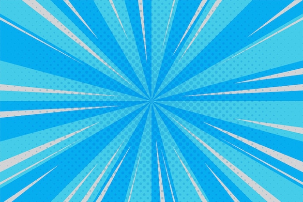 Spiraler Sunburst-Hintergrund des Cyan, der blauen Strahlen im Comic-Stil