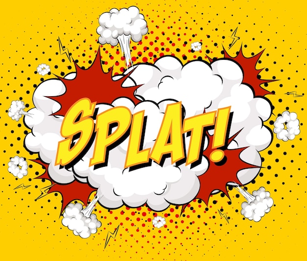 Kostenloser Vektor splat-text auf comic-wolkenexplosion auf gelbem hintergrund