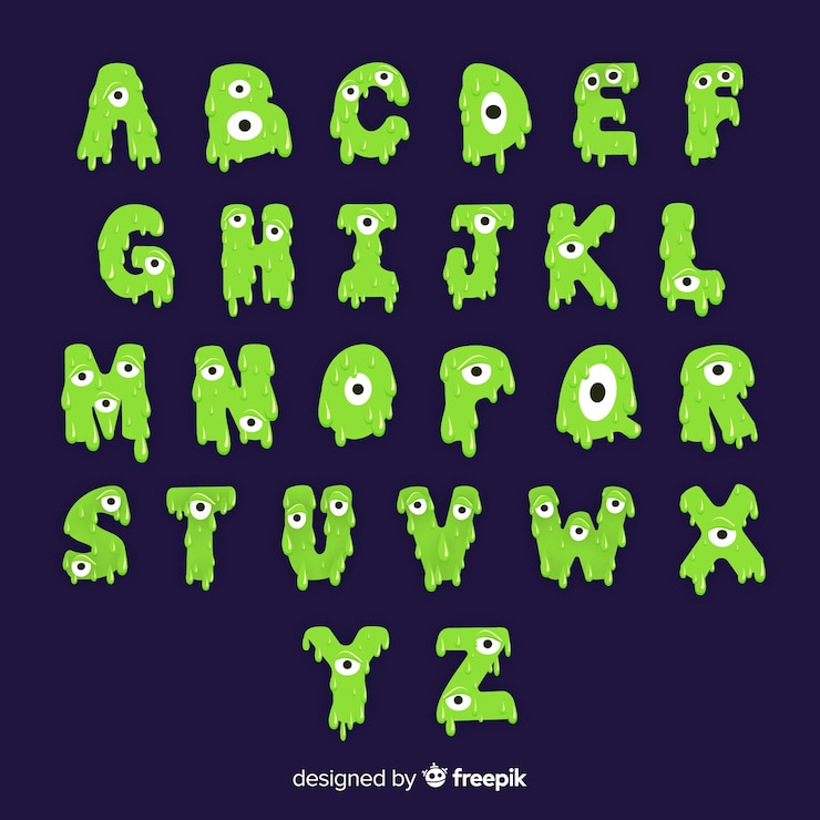 Kostenlose Vektor spooky halloween alphabet sammlung