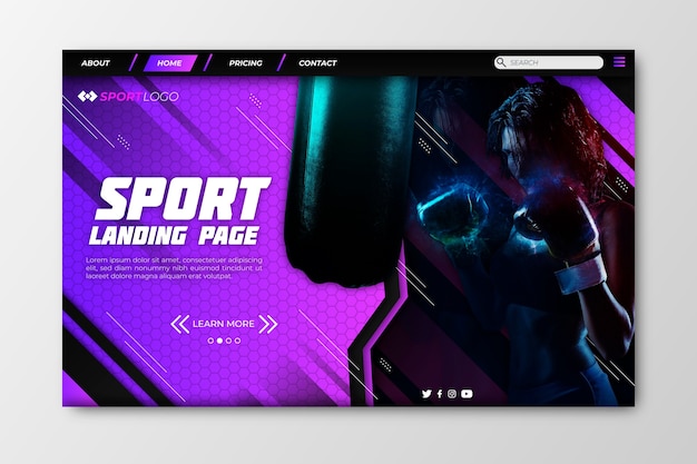 Kostenloser Vektor sport landing page mit boxen