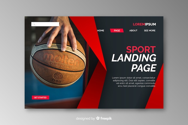 Kostenloser Vektor sport landing page mit foto