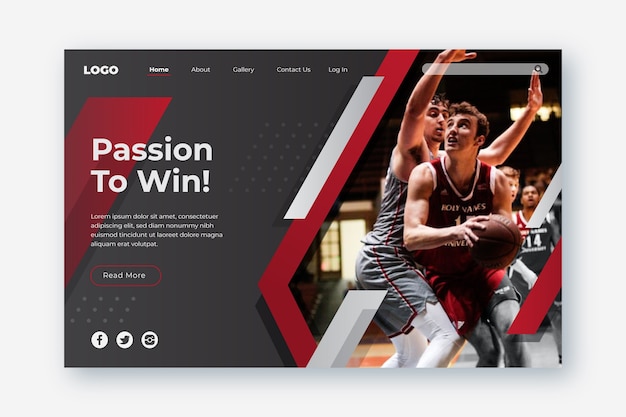 Kostenloser Vektor sport landing page mit foto