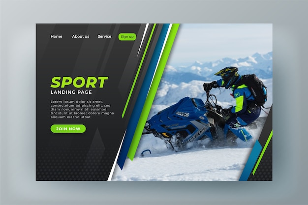 Kostenloser Vektor sport landing page mit foto