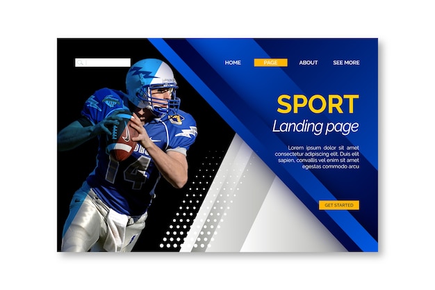 Kostenloser Vektor sport landing page mit foto