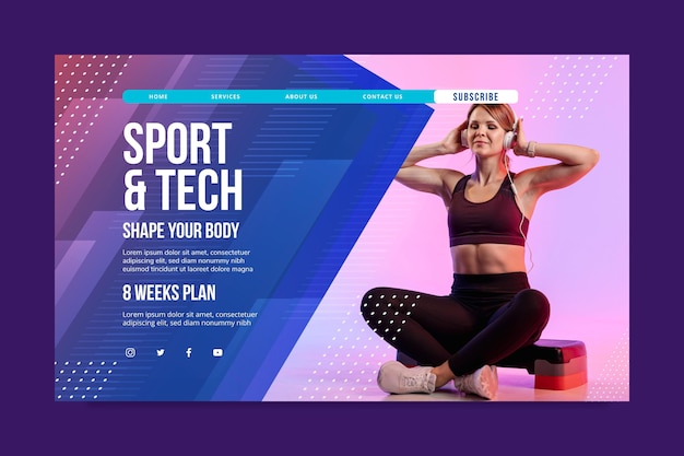 Kostenloser Vektor sport & tech landing page vorlage