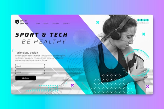 Kostenloser Vektor sport- und tech-landingpage