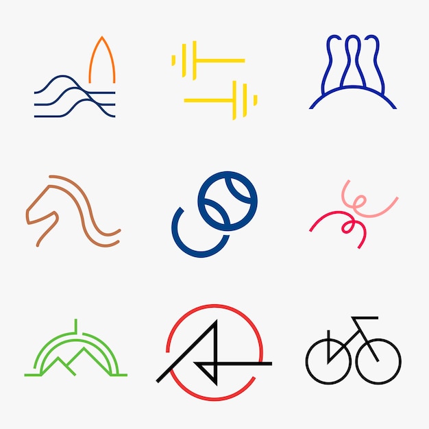 Sportgeschäftslogoelement, buntes designvektorset