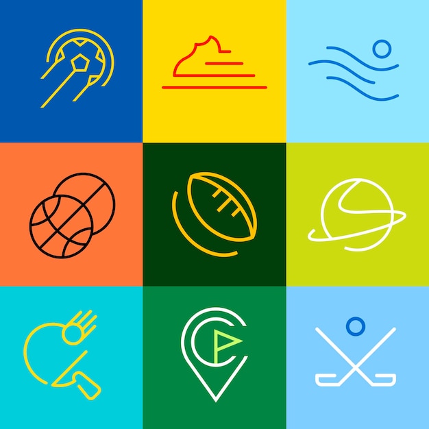 Sportgeschäftslogoelement, buntes designvektorset