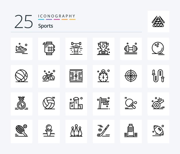 Sports 25 Line Icon Pack inklusive preisgekrönter Gewichtheberübungen