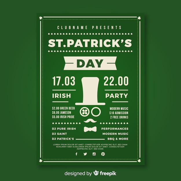 Kostenloser Vektor st. patrick's day flyer vorlage