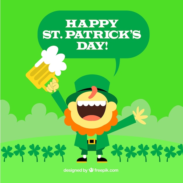 St Patrick Tag Hintergrund mit glücklichen Kobold in flaches Design