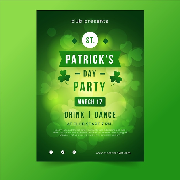 St patrick tag verwischte grünes plakat mit klee