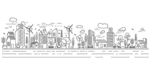 Stadt Gebaude Strichzeichnungen Vektor Icon Design Illustration Vorlage Premium Vektor