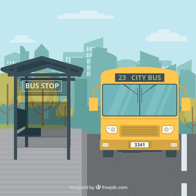 Stadtbus und Bushaltestelle mit flachem Design