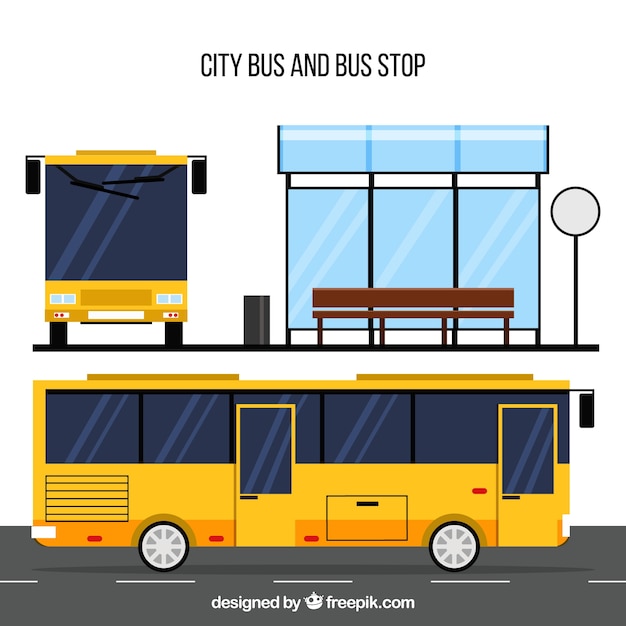 Stadtbus und Bushaltestelle mit flachem Design