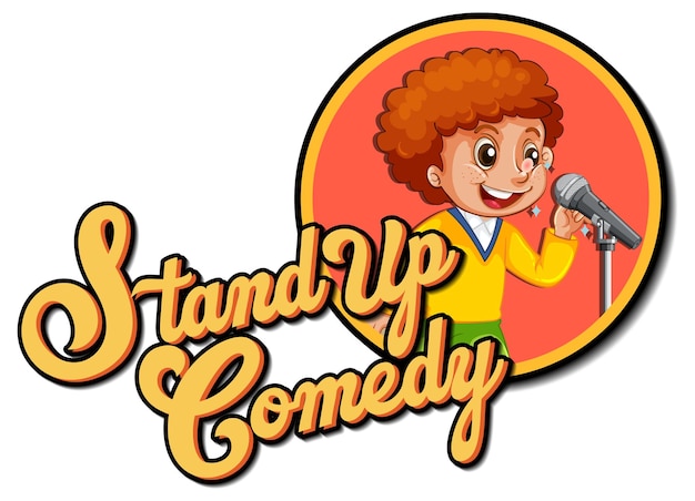 Stand-up-comedy-logo-design mit jungen-cartoon-figur