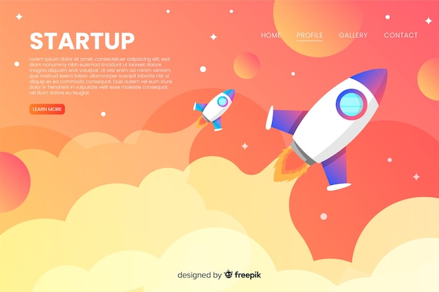 Start-landing-page mit einer rakete