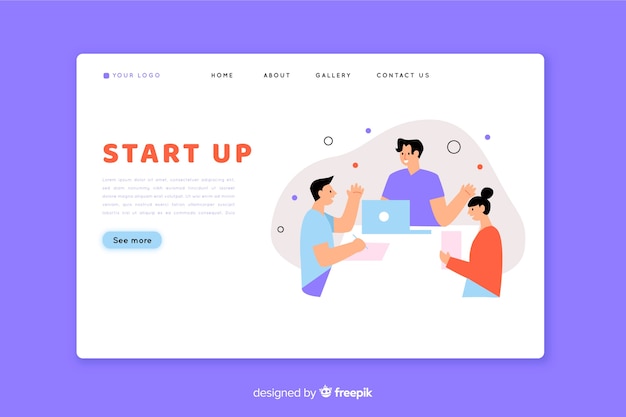 Start-landing-page mit teamarbeit