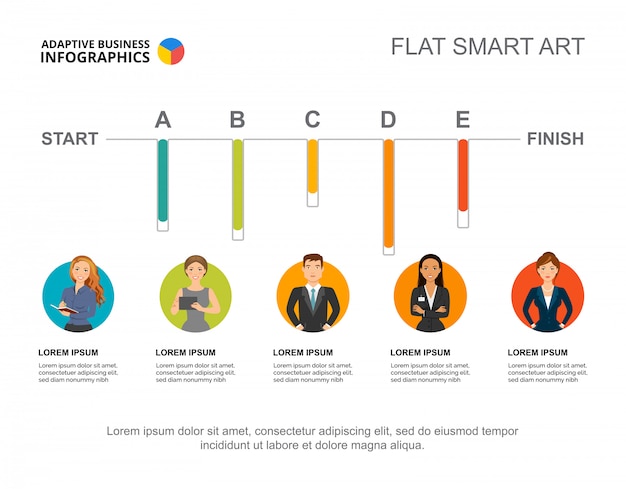 Startvorgang-diagrammschablone mit fünf elementen für darstellung.