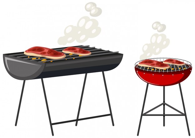 Steaks auf gril Zeichentrickfigur isoliert