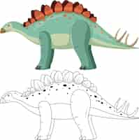 Kostenloser Vektor stegosaurus-dinosaurier mit seinem doodle-umriss auf weißem hintergrund