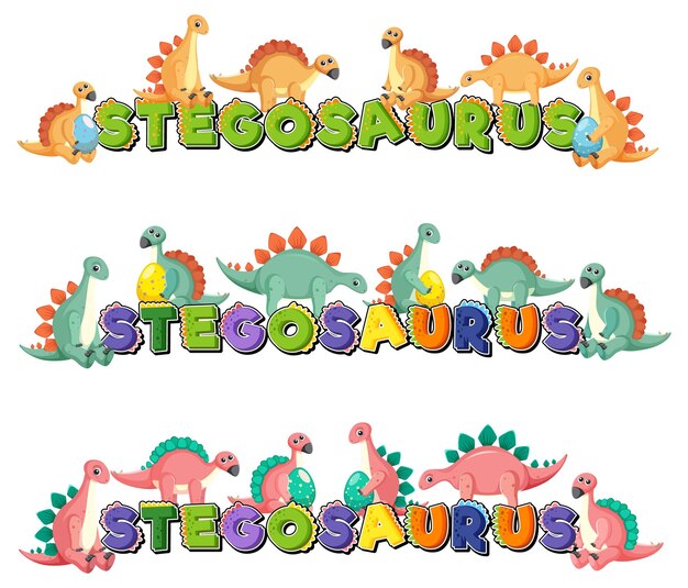 Stegosaurus-Wortlogo mit Dinosaurier-Zeichentrickfigur