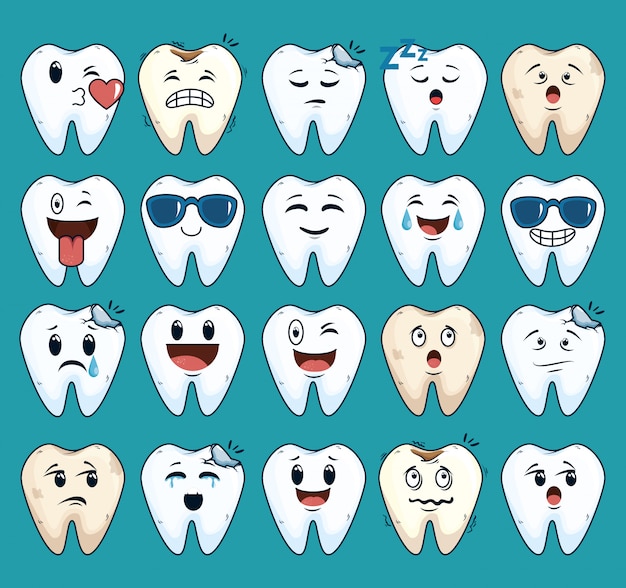 Kostenloser Vektor stellen sie die zahnpflegebehandlung mit zahnmedizin ein