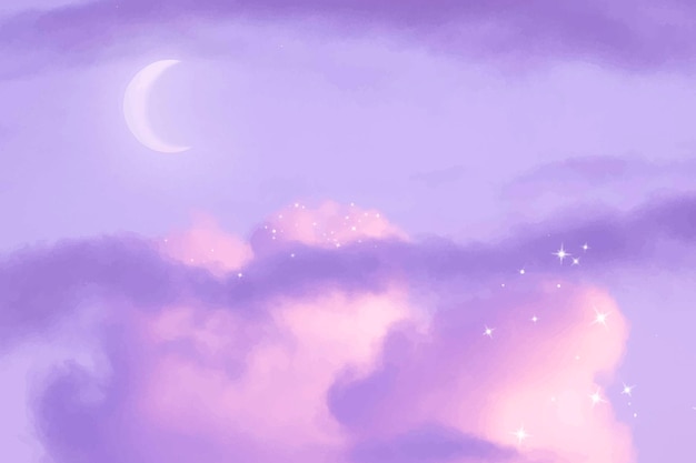 Ästhetischer verträumter Hintergrund, lila bewölkter Himmelsvektor, Glitzerdesign