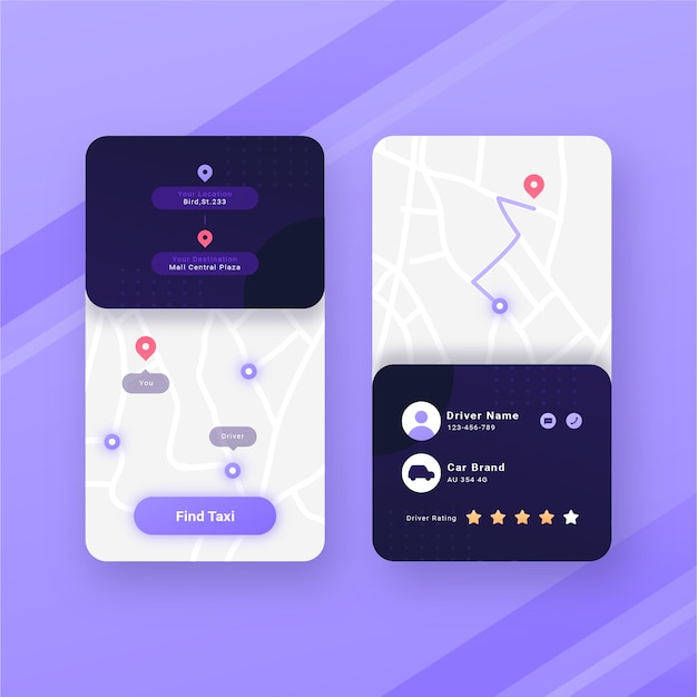 Kostenloser Vektor stil der taxi-app-oberfläche