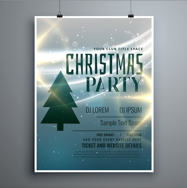 Stilvolle weihnachtsfeier flyer design-vorlage mit lichteffekt