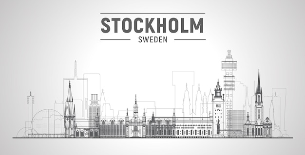 Kostenloser Vektor stockholm schweden linie skyline mit panorama in weißem hintergrund vektor-illustration geschäftsreise- und tourismuskonzept mit modernen gebäuden bild für präsentationsbanner-website