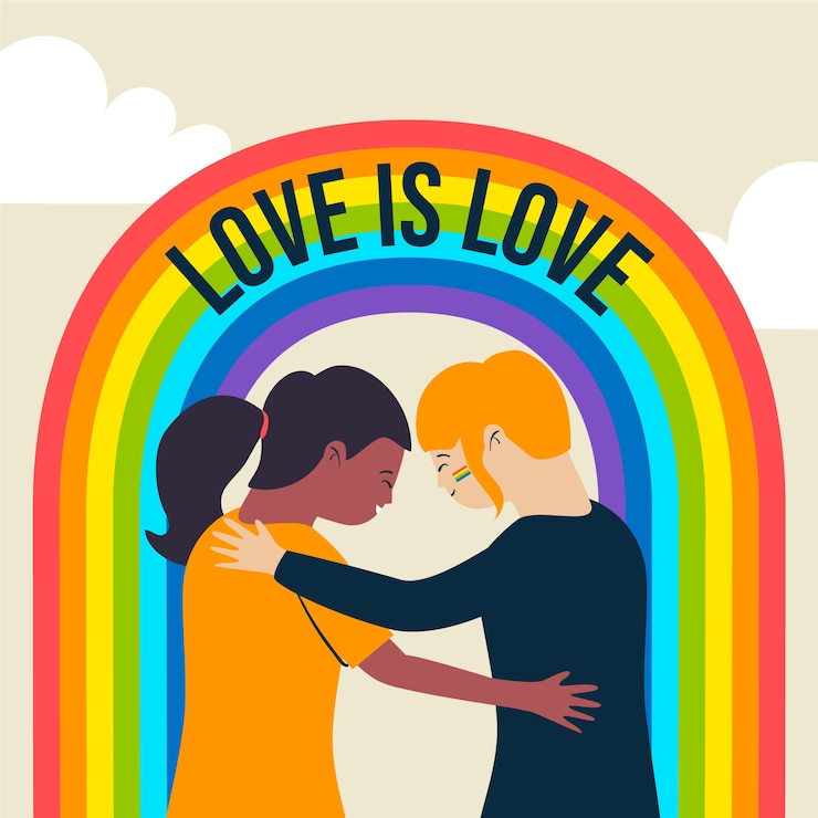 Kostenlose Vektor stolz tag paar und regenbogen illustration