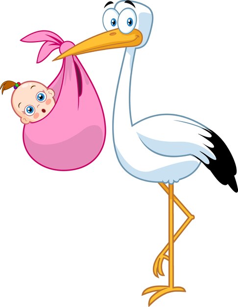 Baby Dusche Karte Blau Wolken Hintergrund Storch Mit Junge Babe Lachelnd Wimpel Feier Premium Vektor