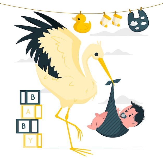 Storch mit babyillustrationskonzept