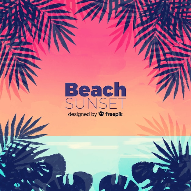 Strandsonnenuntergang mit Palmenschattenbildern