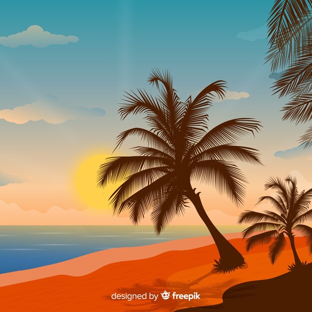 Strandsonnenuntergang mit Palmenschattenbildern