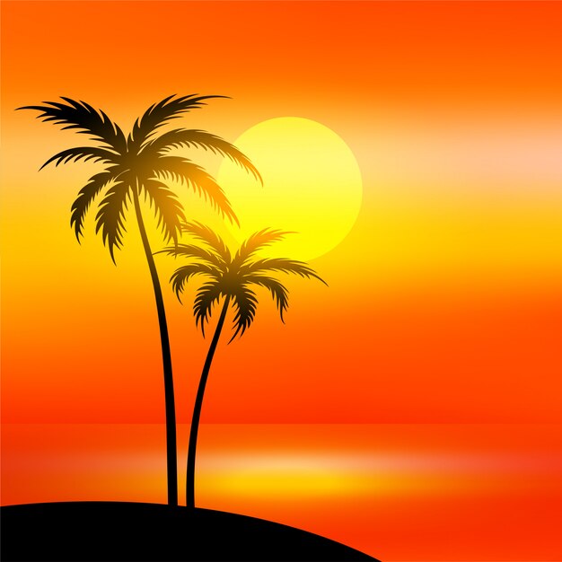 Strandszene mit Sonnenuntergang und Palme