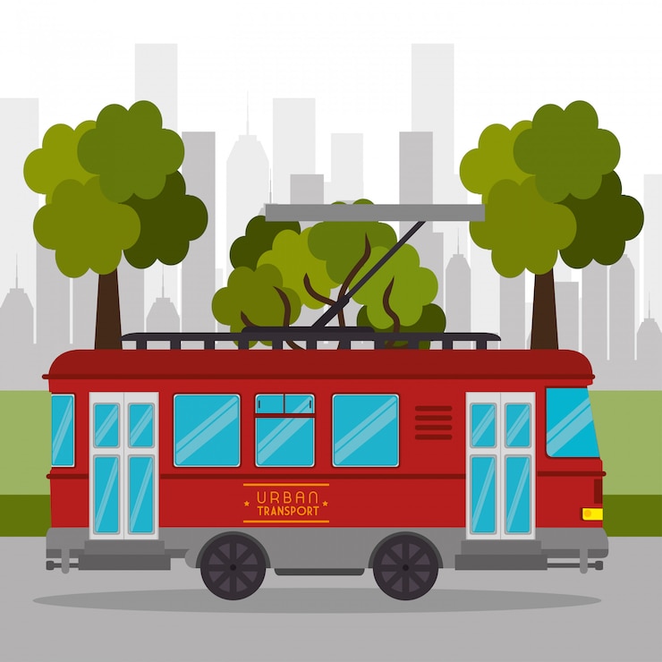 Kostenlose Vektor straßenbahn transport retro-service urban