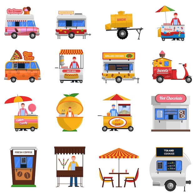 Street food icons set