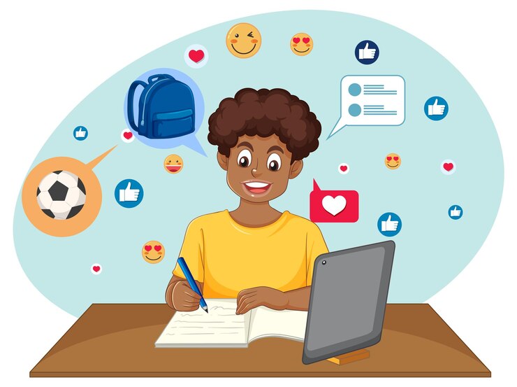 Kostenlose Vektor studenten studieren mit sozialen medien