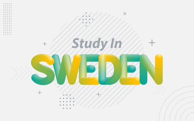 Studieren in schweden kreative typografie mit 3d-mischeffekt vektorillustration