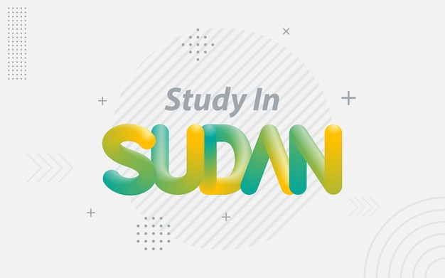 Studieren sie im sudan kreative typografie mit 3d-mischeffekt vektorillustration