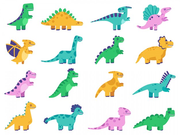 Farbige Abbildungen Verschiedener Dinosaurierarten Tyrannosaurus Rex Und Stegosaurus Premium Vektor
