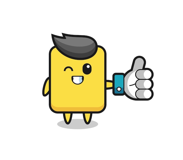 Süße gelbe karte mit social-media-daumen hoch symbol, süßes stildesign für t-shirt, aufkleber, logo-element