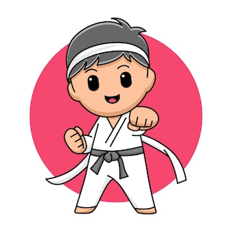 Süße junge karate-cartoon-illustration