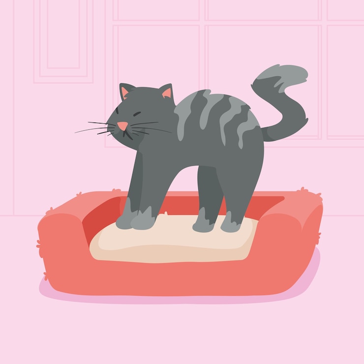 Kostenlose Vektor süße katze, die sich im bett ausdehnt